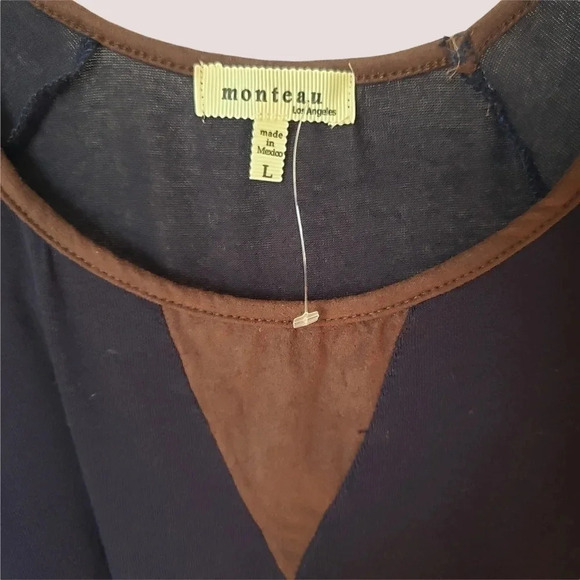 Monteau tunic tee with faux suede trim navy color size large - Picture 5 of 8